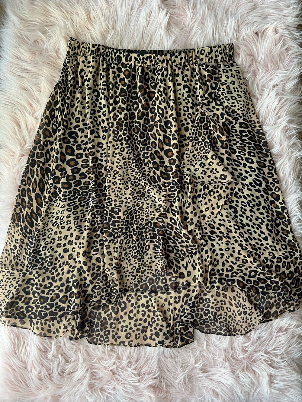 Addition Elle Leopard Print Hi-Low Asymmetrical Skirt in Tan and Black Plus Size